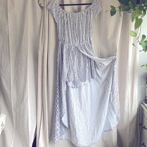 White Navy Stripped Skirted Romper XL